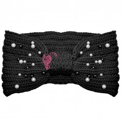 Bentita pentru cap din lana BP038FF Neagra cu perle